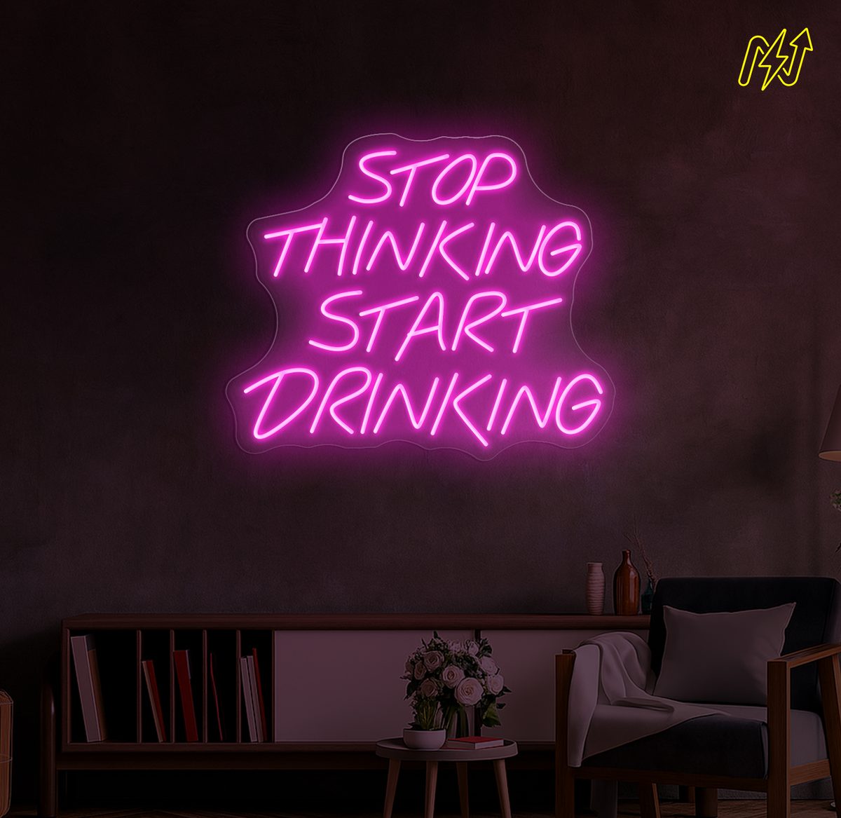 Stop Thinking Start Drinking LED-neonbord in Hot Pink