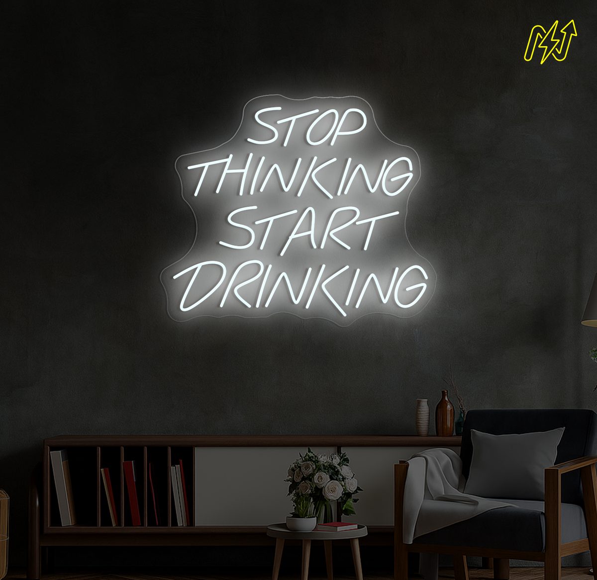 Stop Thinking Start Drinking LED-neonbord in Koud Wit